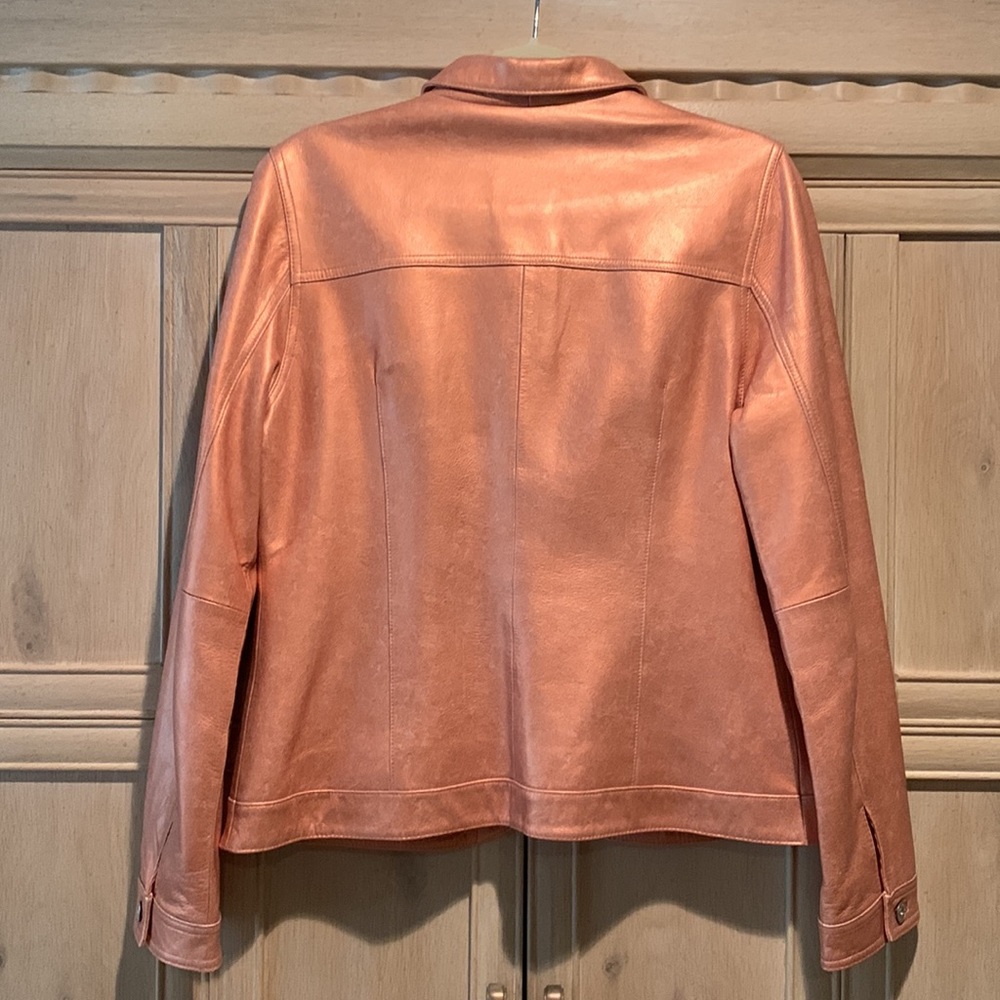Pearlized Soft Salmon Leather Jacket Size L - Picture 2 of 5